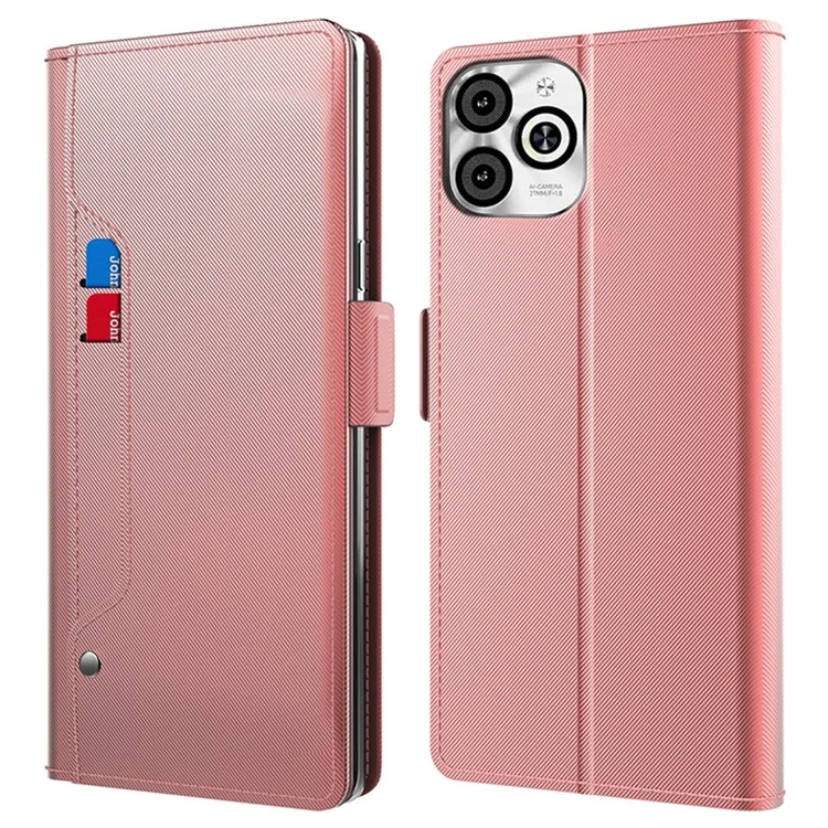 For Infinix Smart 8 4G Case Stand Mirror PU Leather Full Body Protective Phone Cover - Rose Gold