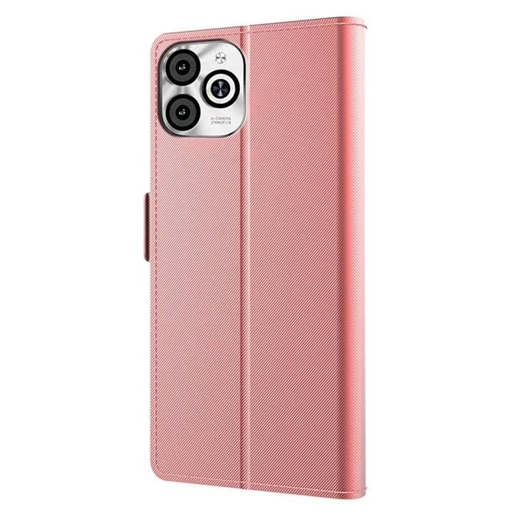 For Infinix Smart 8 4G Case Stand Mirror PU Leather Full Body Protective Phone Cover - Rose Gold