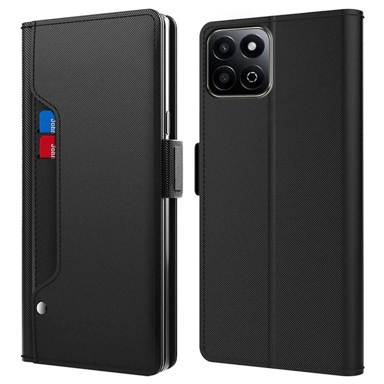 For Honor Play 60 Plus 5G Case Mirror TPU + PU Leather Bookstyle Phone Cover Card Holder - Schwarz