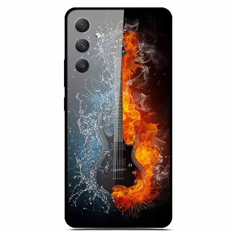 Per Samsung Galaxy A35 5G Case Pattern Printing Tempered Glass Anti-Scratch Phone Cover - Ice and Fire Guitar