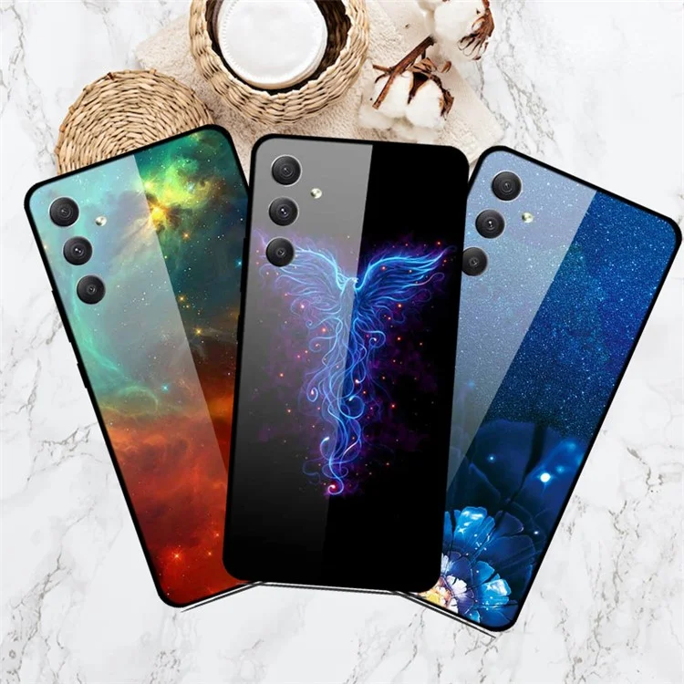 Per Samsung Galaxy A35 5G Case Pattern Printing Tempered Glass Anti-Scratch Phone Cover - Ice and Fire Guitar