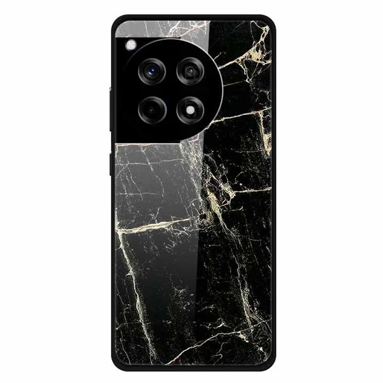 For OnePlus 12R 5G / Ace 3 5G Phone Case Pattern Printing Anti-Drop PC+Tempered Glass+TPU Cover - Platinum Black Grain