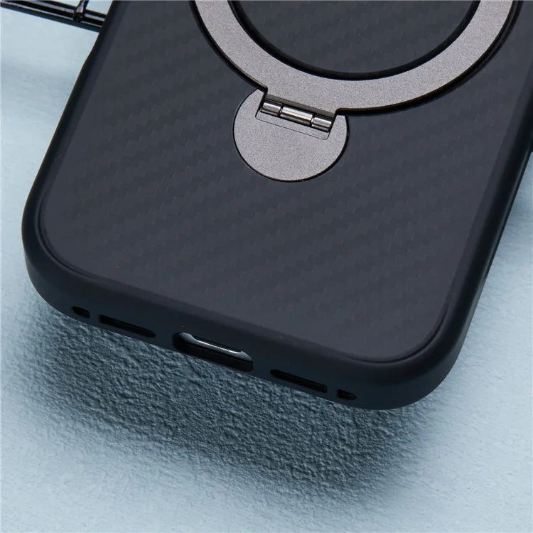 Für iPhone 16 Pro Case Carbon Fiber Texture TPU+PC Handyhülle mit drehbarem magnetischen Ständer