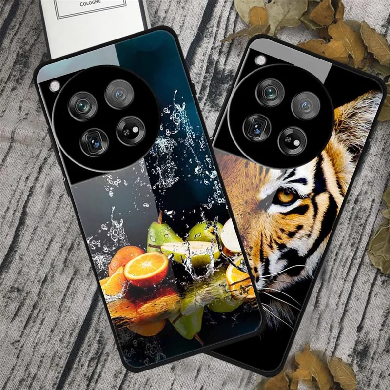 For OnePlus 12 5G Case Pattern Printing Tempered Glass Cell Phone Protection Cover - White Planet