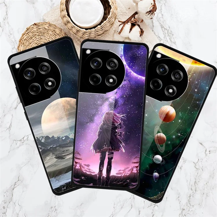 For OnePlus 12R 5G / Ace 3 5G Case Pattern Printed Tempered Glass Phone Cover - White Planet