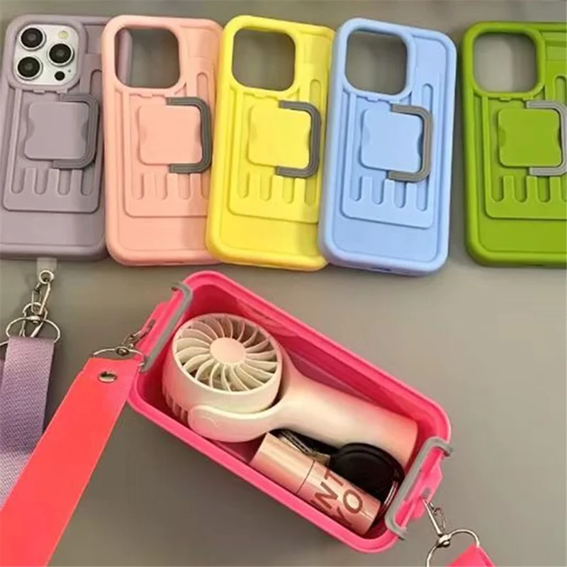 XX Series For iPhone 16 Pro Max Case Candy Color Storage Box PC+TPU Phone Cover with Crossbody Strap - Blue