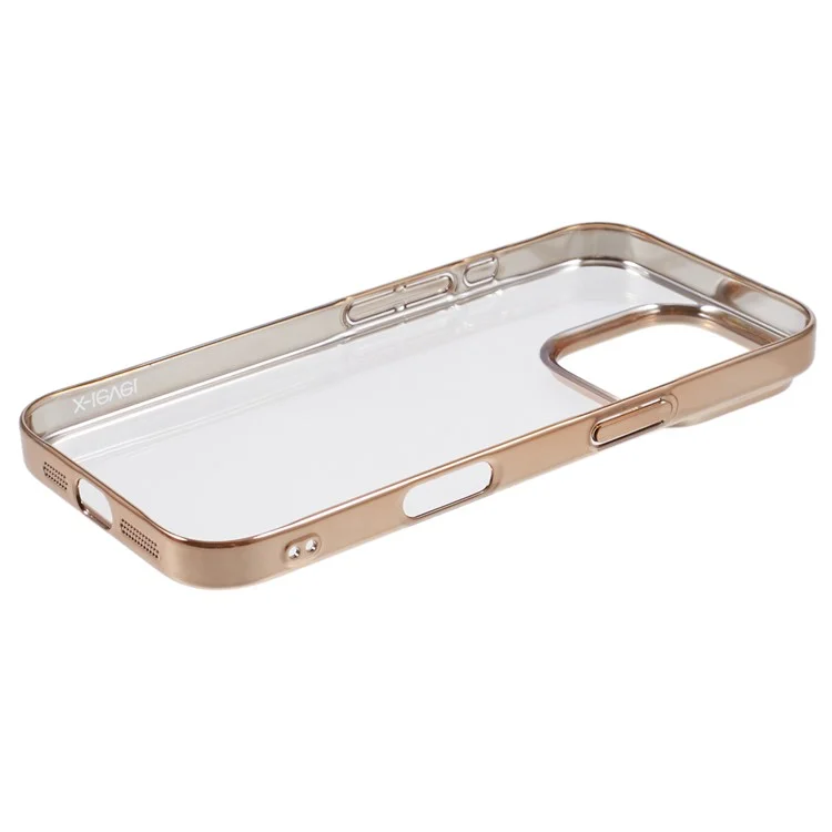 X-LEVEL For iPhone 16 Pro Case Electroplating Hard PC Clear Back Phone Cover - Gold