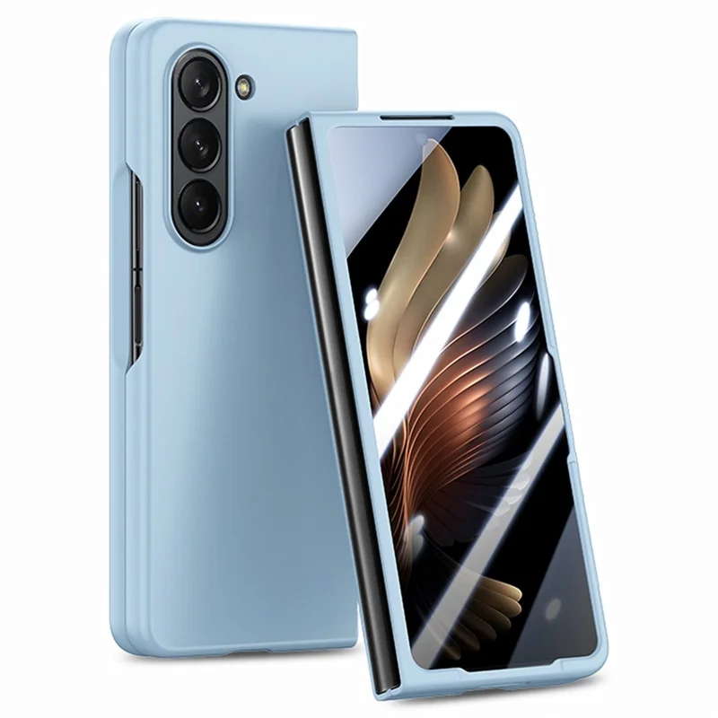 For Samsung Galaxy Z Fold6 5G Case Rubberized PC Phone Cover with Tempered Glass Film - Baby Blue