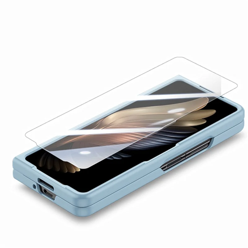 For Samsung Galaxy Z Fold6 5G Case Rubberized PC Phone Cover with Tempered Glass Film - Baby Blue