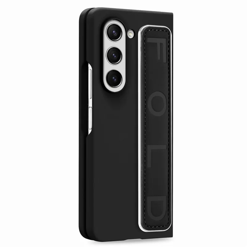 For Samsung Galaxy Z Fold6 5G Case Anti-Drop Wristband Leather+PC Phone Cover with Screen Film - Black