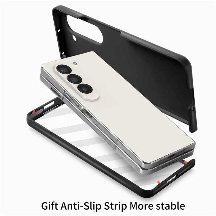 For Samsung Galaxy Z Fold6 5G Case Anti-Drop Wristband Leather+PC Phone Cover with Screen Film - Black