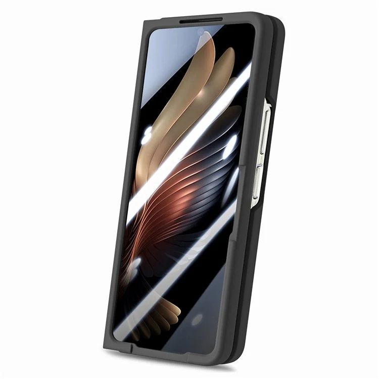 For Samsung Galaxy Z Fold6 5G Case Anti-Drop Wristband Leather+PC Phone Cover with Screen Film - Black