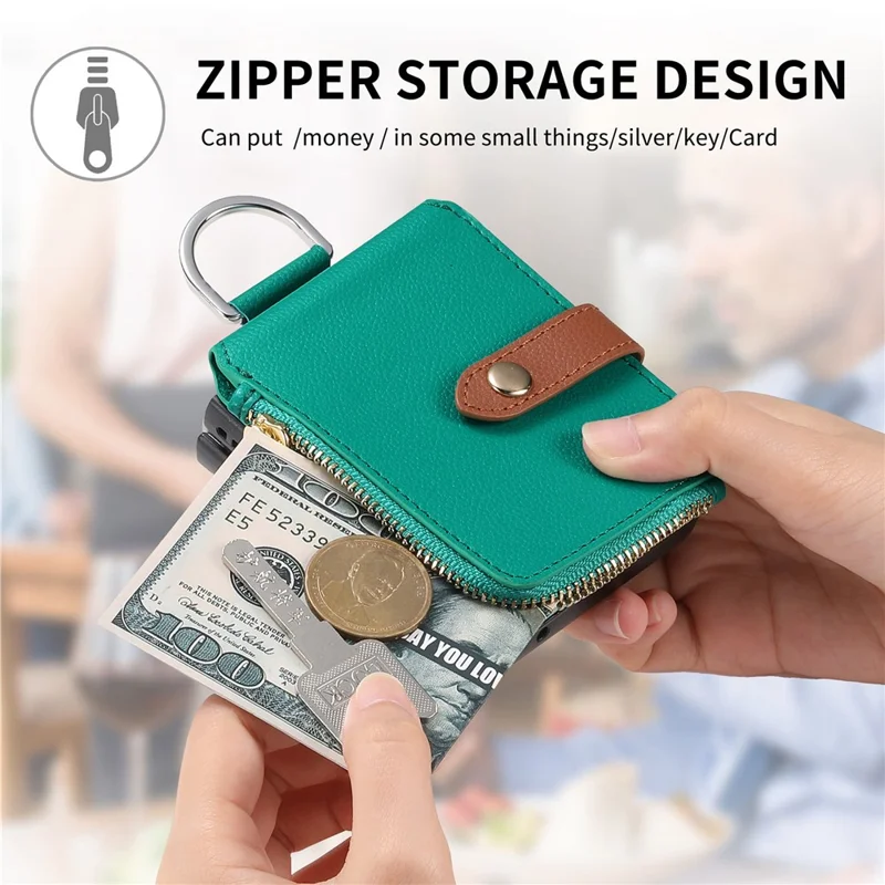 For Samsung Galaxy Z Flip7 FE 5G / Z Flip6 5G Case Zipper Pocket Leather+PC Phone Cover with Ring Holder - Green