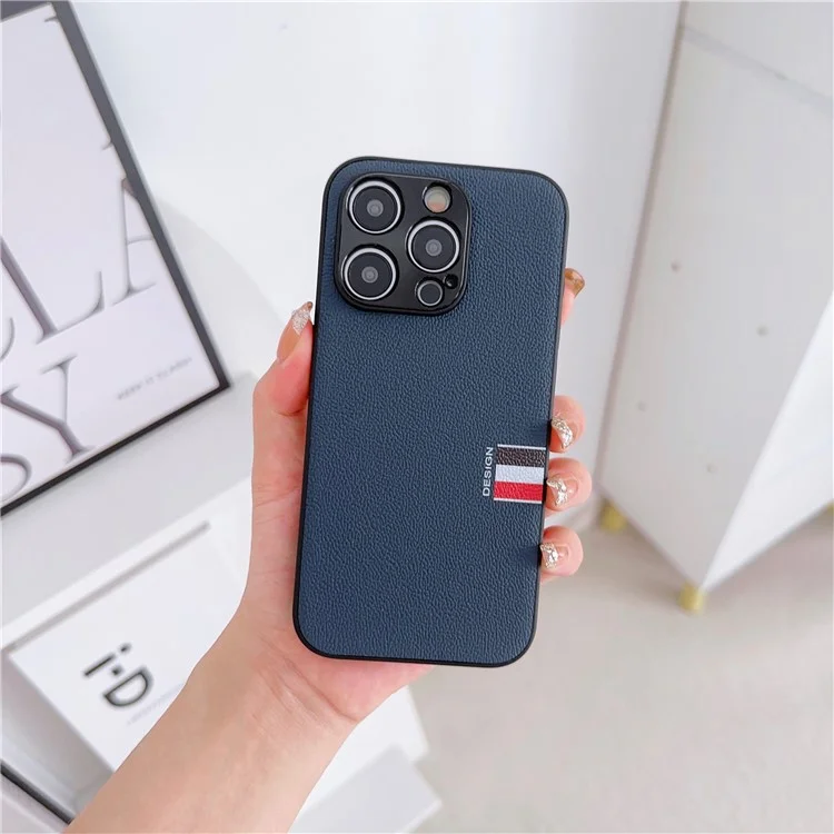 For iPhone 15 Pro Max Cases TPU+PC+Genuine Cow Leather Phone Cover - Dark Blue