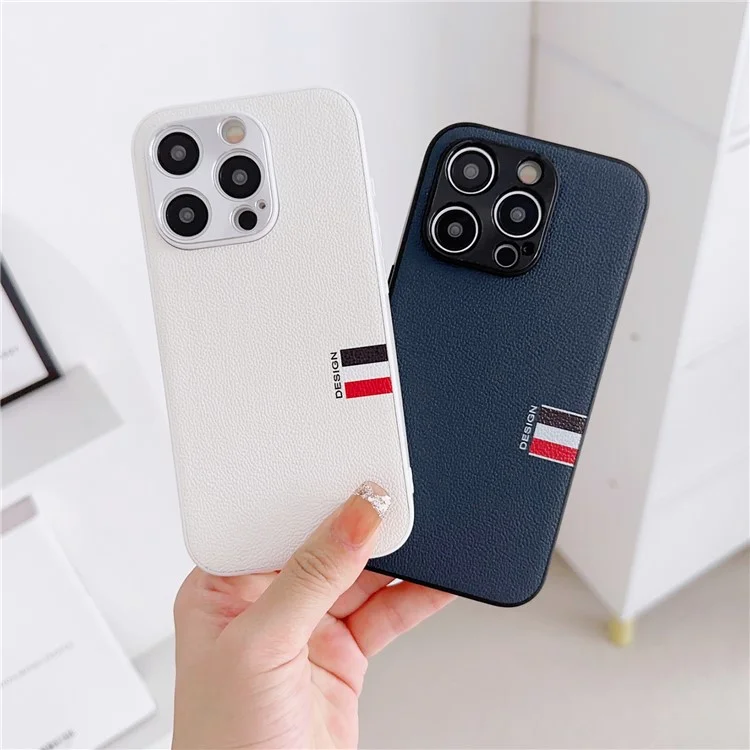 For iPhone 15 Pro Max Cases TPU+PC+Genuine Cow Leather Phone Cover - Dark Blue