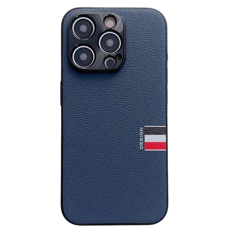 Para iPhone 15 Pro Hybrid Case TPU+PC+Genuine Cow Leather Phone Protector - Dark Blue