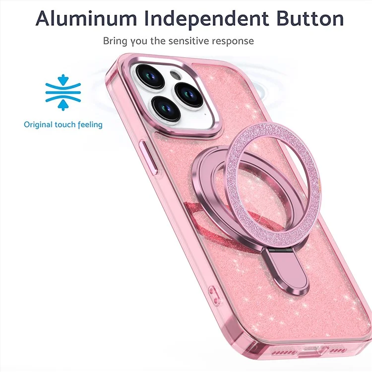 Für iPhone 15 Pro Max Case Glitzer-Design TPU+PC Hybrid-Handyhülle mit Ständer - Pink