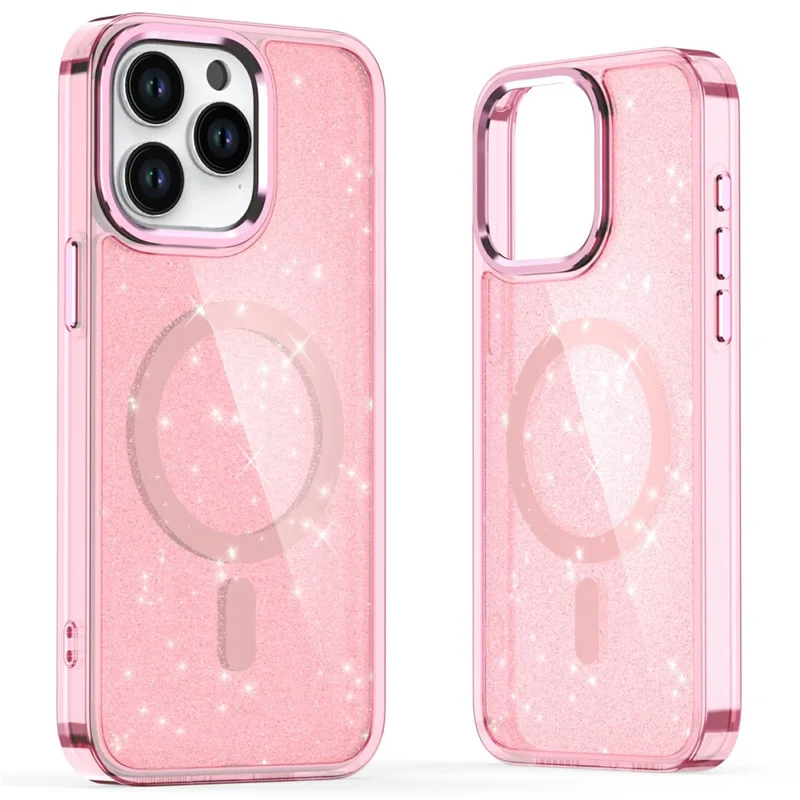 For iPhone 16 Pro Max Magnetic Case TPU+PC Phone Cover Glitter Design - Pink