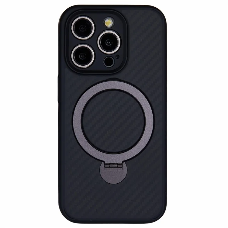 Pour iPhone 15 Pro Max Case Hidden Magnetic Kickstand TPU+PC Phone Cover avec Texture en Fibre de Carbone