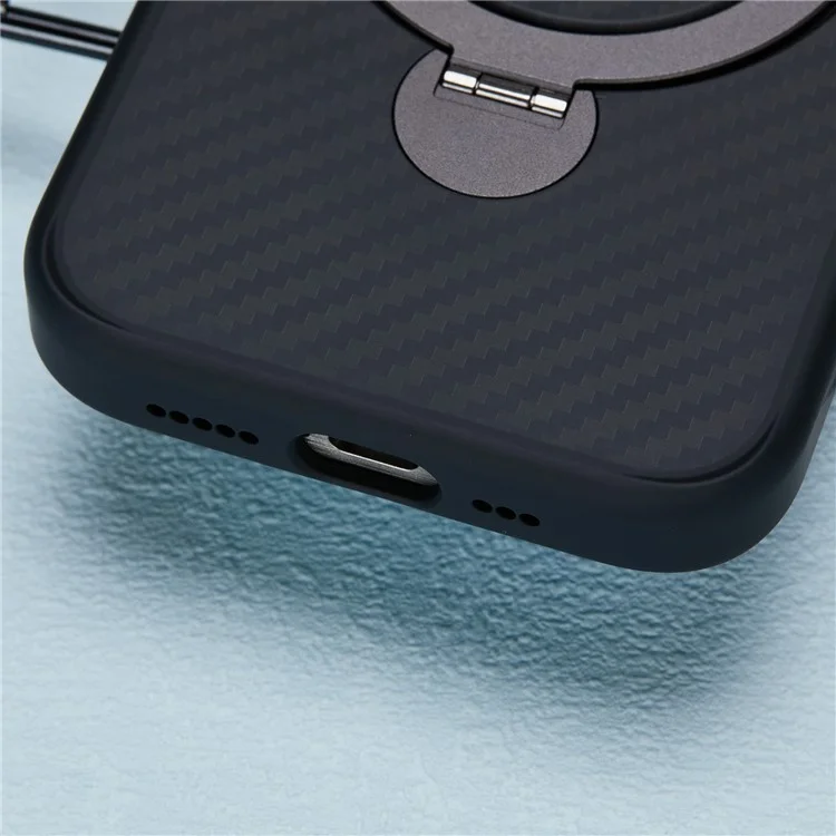 Pour iPhone 15 Pro Max Case Hidden Magnetic Kickstand TPU+PC Phone Cover avec Texture en Fibre de Carbone