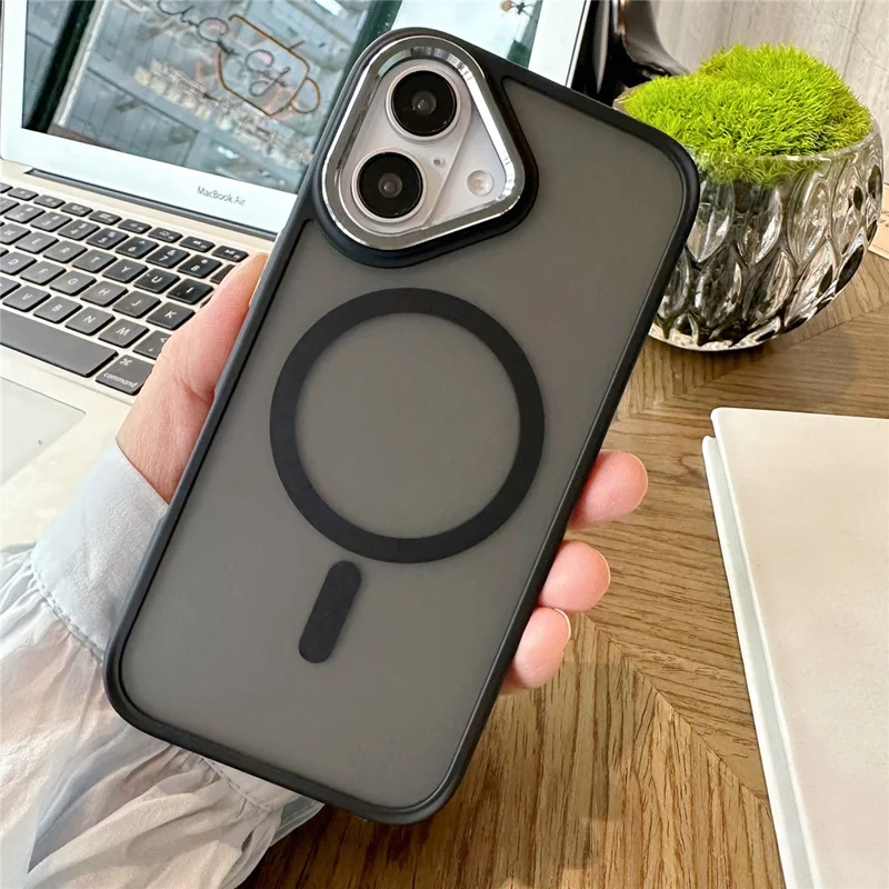 Für iPhone 16 Hülle kompatibel mit MagSafe farbiger Kante PC+TPU Handyhülle - Schwarz