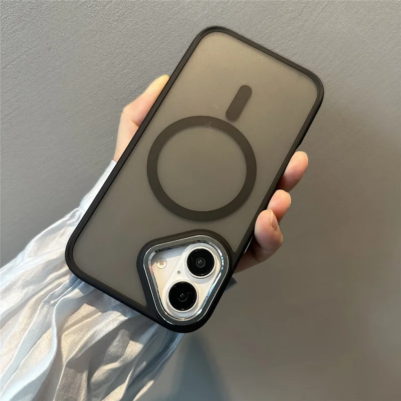 Für iPhone 16 Hülle kompatibel mit MagSafe farbiger Kante PC+TPU Handyhülle - Schwarz
