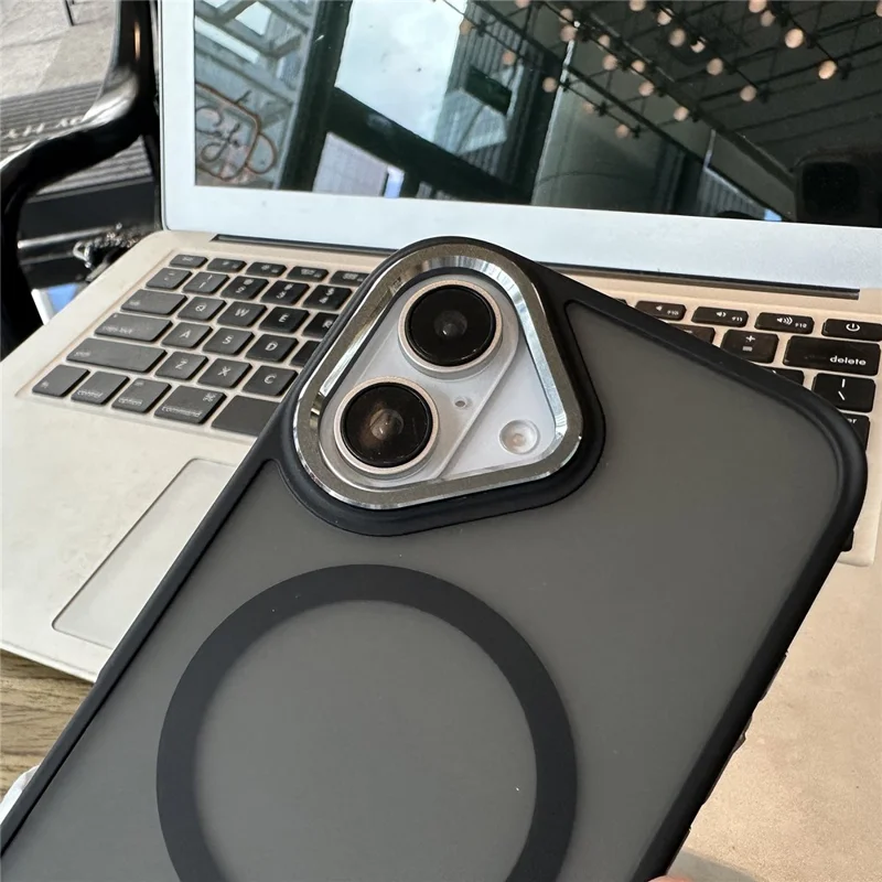 Für iPhone 16 Hülle kompatibel mit MagSafe farbiger Kante PC+TPU Handyhülle - Schwarz
