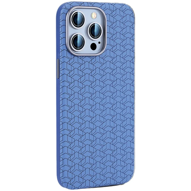 Para iPhone 15 Pro Case Geometric Pattern Leather+TPU Phone Cover - Azul