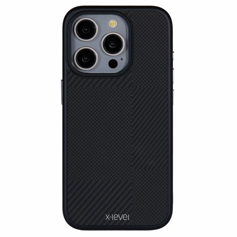 X-LEVEL For iPhone 15 Pro Case Drop Protection PC Phone Cover with Carbon Nano Fiber Texture - Black