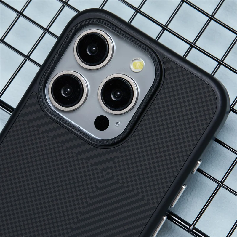 X-LEVEL For iPhone 15 Pro Case Drop Protection PC Phone Cover with Carbon Nano Fiber Texture - Black