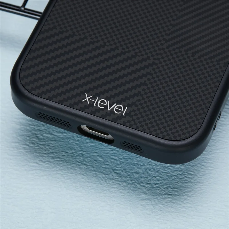X-LEVEL For iPhone 15 Pro Case Drop Protection PC Phone Cover with Carbon Nano Fiber Texture - Black