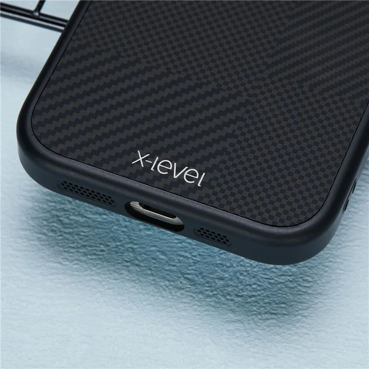 X-LEVEL For iPhone 14 Pro Max Case Hard PC Anti-Scratch Phone Cover Carbon Nano Fiber Texture - Black