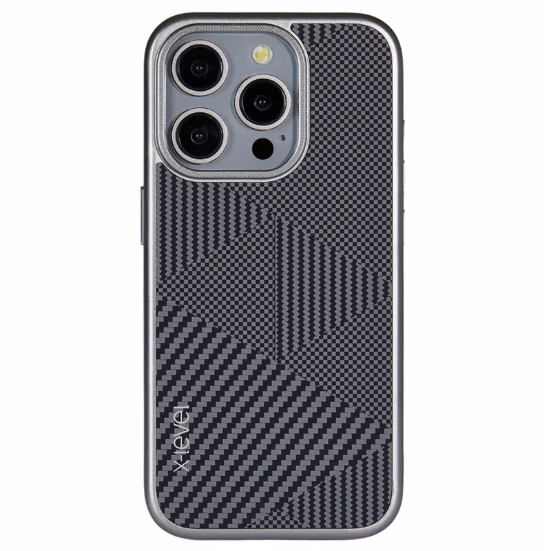 X-LEVEL For iPhone 15 Pro Max Case Ultra-Thin PC Hard Phone Cover Carbon Nano Fiber Texture - Grey