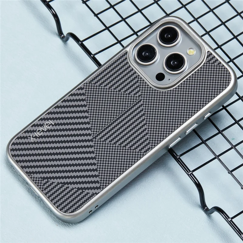 X-LEVEL For iPhone 15 Pro Max Case Ultra-Thin PC Hard Phone Cover Carbon Nano Fiber Texture - Grey