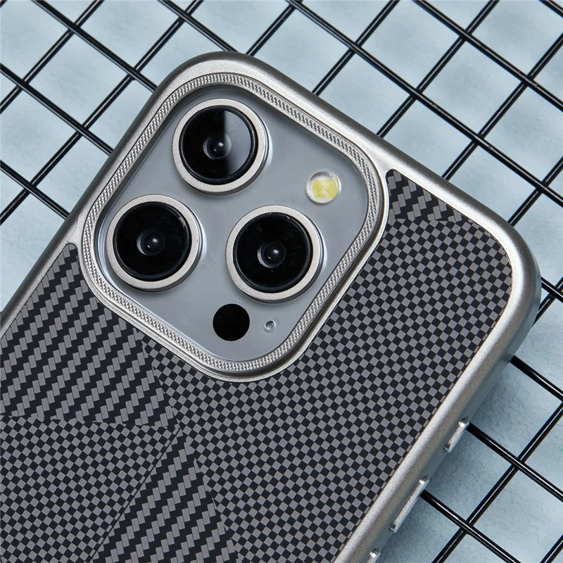 X-LEVEL For iPhone 15 Pro Max Case Ultra-Thin PC Hard Phone Cover Carbon Nano Fiber Texture - Grey