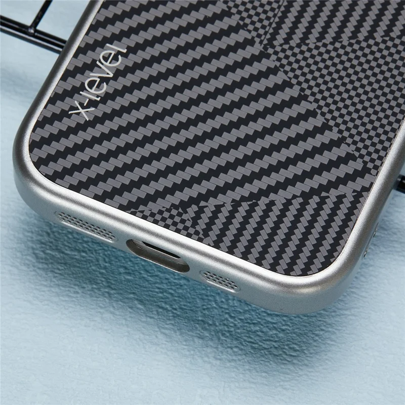 X-LEVEL For iPhone 15 Pro Max Case Ultra-Thin PC Hard Phone Cover Carbon Nano Fiber Texture - Grey