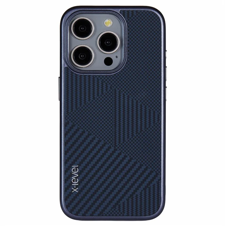 Funda para iPhone 14 Pro de X-LEVEL, funda de PC ultradelgada con textura de fibra de carbono nanométrica - Azul