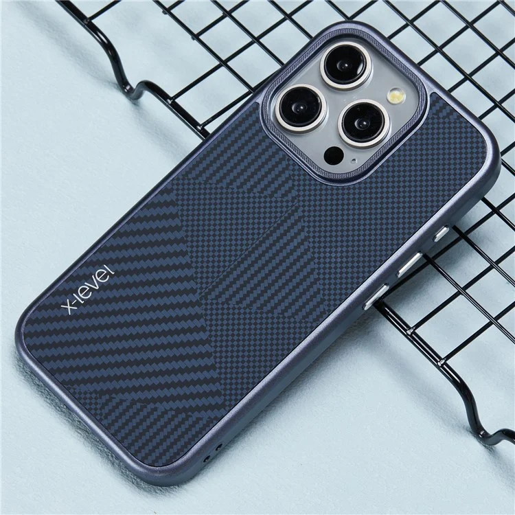 Funda para iPhone 14 Pro de X-LEVEL, funda de PC ultradelgada con textura de fibra de carbono nanométrica - Azul