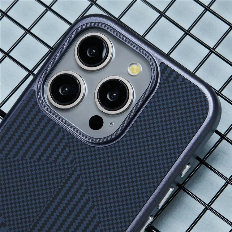 Funda para iPhone 14 Pro de X-LEVEL, funda de PC ultradelgada con textura de fibra de carbono nanométrica - Azul