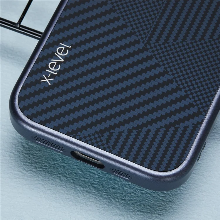 Funda para iPhone 14 Pro de X-LEVEL, funda de PC ultradelgada con textura de fibra de carbono nanométrica - Azul