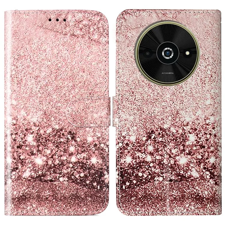 For Xiaomi Poco C61 4G / Redmi A3 4G Case Leather Pattern Design Flip Wallet Phone Cover - Rose Gold Marble