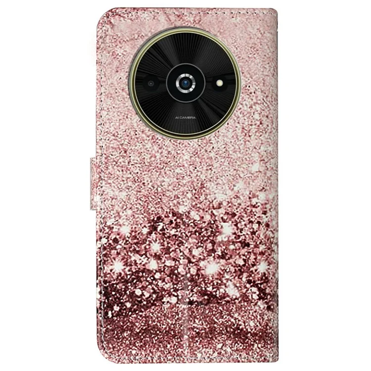For Xiaomi Poco C61 4G / Redmi A3 4G Case Leather Pattern Design Flip Wallet Phone Cover - Rose Gold Marble