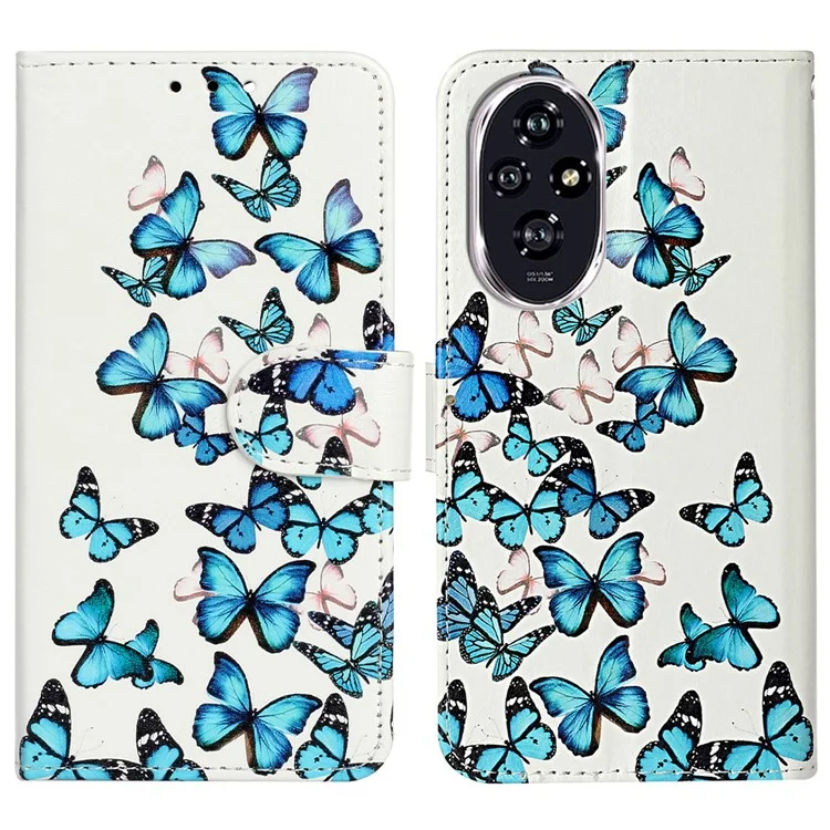 For Honor 200 Pro 5G Case Leather Pattern Design Flip Wallet Phone Cover - Blue Butterfly