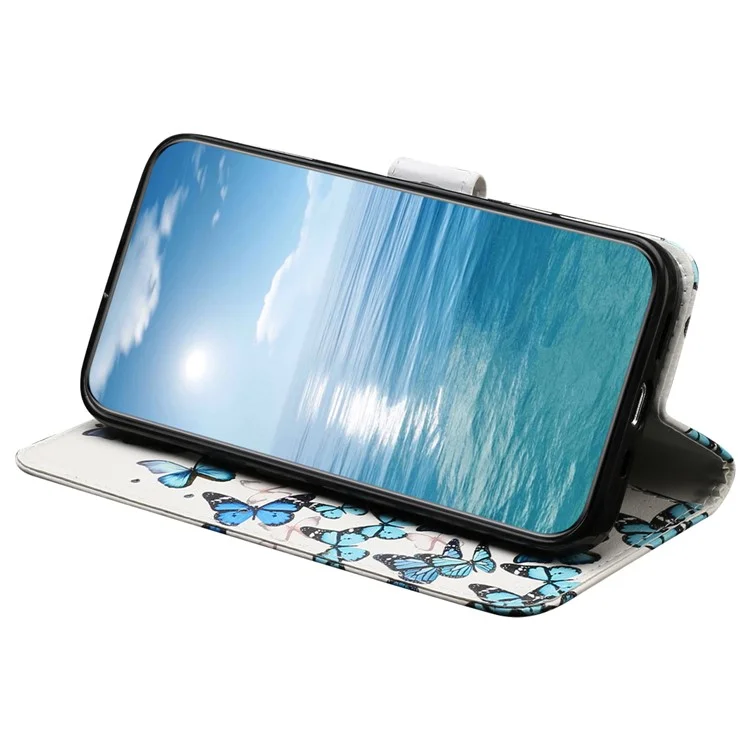 For Honor 200 Pro 5G Case Leather Pattern Design Flip Wallet Phone Cover - Blue Butterfly