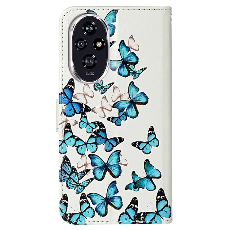 For Honor 200 Pro 5G Case Leather Pattern Design Flip Wallet Phone Cover - Blue Butterfly
