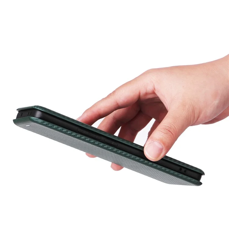 Para Realme GT 6 5G / 6T 5G / Neo6 SE 5G / Neo6 5G Capa Slot de Cartão Textura de Fibra de Carbono Couro Telefone Capa - Verde