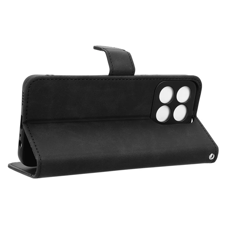 For Honor Play 60 Plus 5G Leather Case Skin-Feel Anti-Scratch Wallet Phone Cover - Black