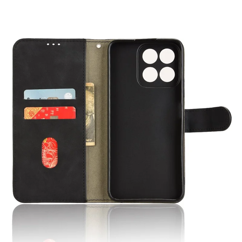 For Honor Play 60 Plus 5G Leather Case Skin-Feel Anti-Scratch Wallet Phone Cover - Black