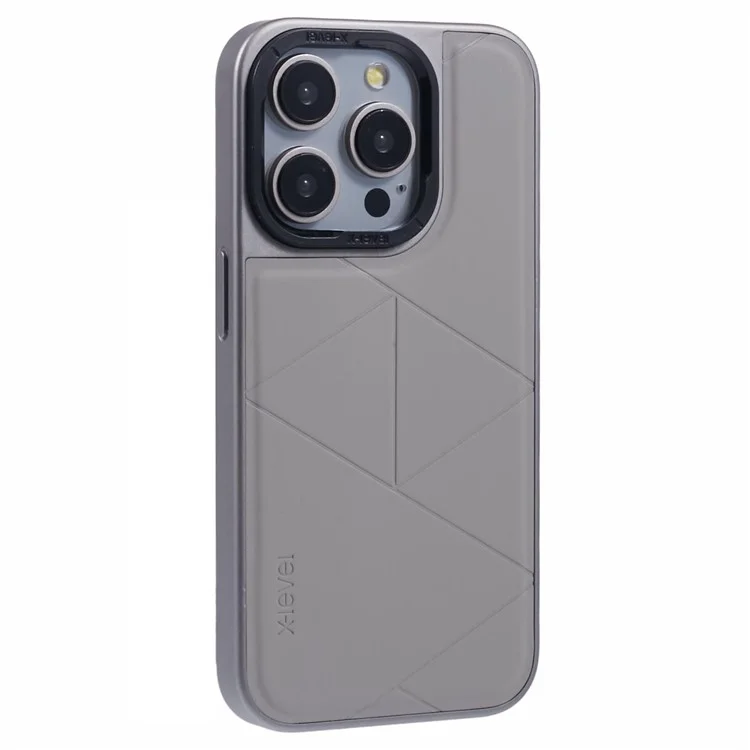 X-LEVEL Para iPhone 14 Pro Max Capa Anti-Queda Geometria Couro+PC+TPU Capa de Telefone - Cinza Titânio