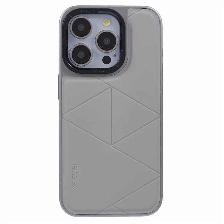 X-LEVEL Para iPhone 14 Pro Max Capa Anti-Queda Geometria Couro+PC+TPU Capa de Telefone - Cinza Titânio